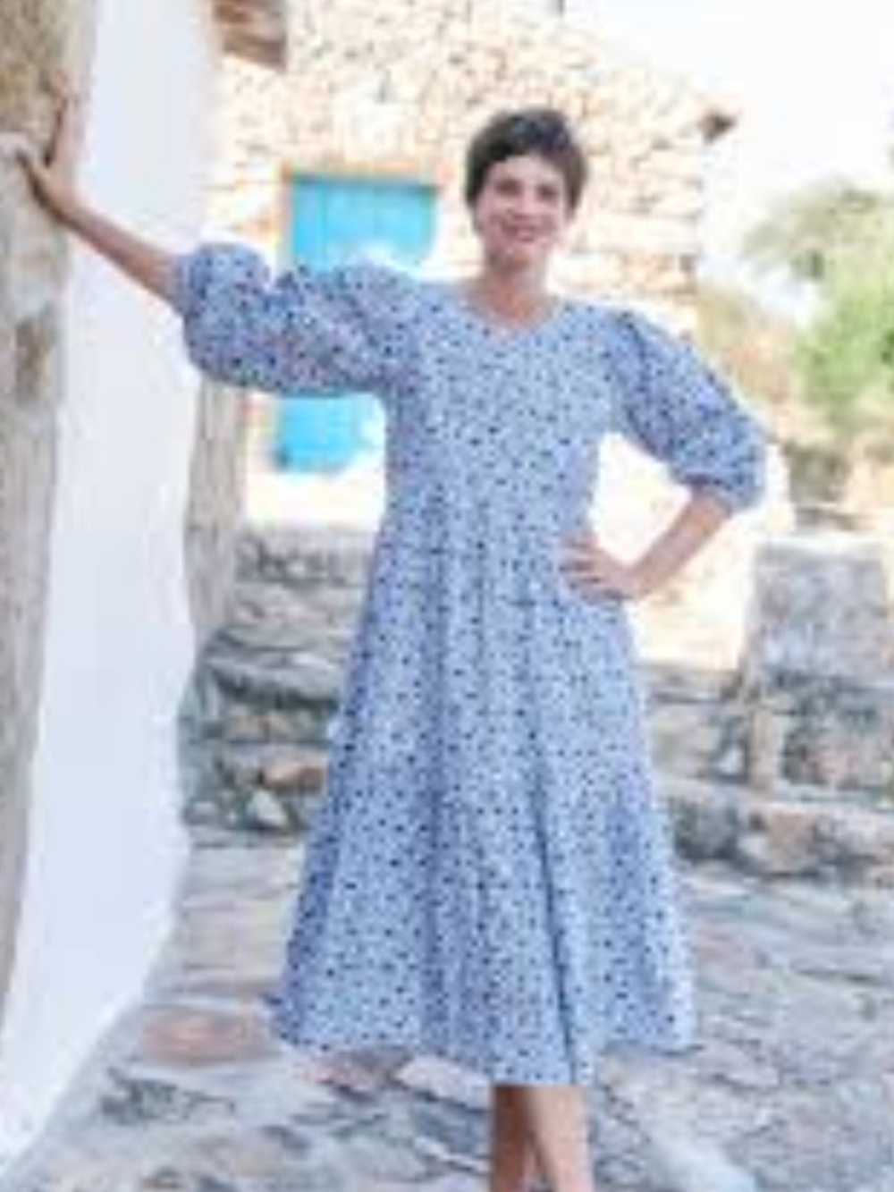 Orti Blue Ditsy Print Maxi Dress Size M